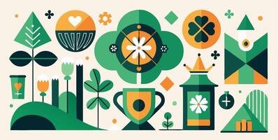 A poster with various objects and symbols vector