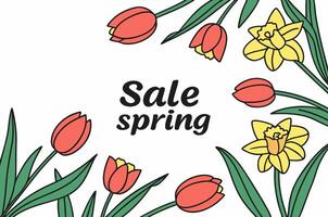 Spring flowers background with sale spring text illustration vector