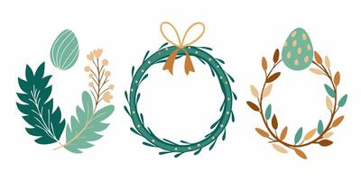 Three wreaths with leaves and bows on them vector