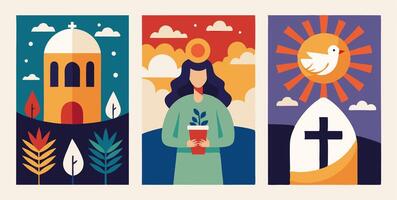 Three banners with religious symbols vector