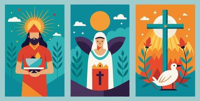 Three banners with religious icons vector