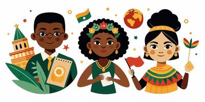 A group of people with different national flags vector