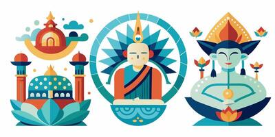 The four buddhas are shown in different styles vector