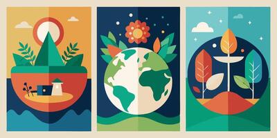 Four banners with different designs of the earth vector