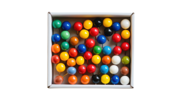 A Box of Colorful Push Pins Neatly Arranged for Office Organization and Craft Projects. png