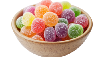 A Vibrant Bowl of Rainbow Colored Candies Perfect for Celebrations, Parties, and Festive Occasions to Add a Pop of Color and Fun. png