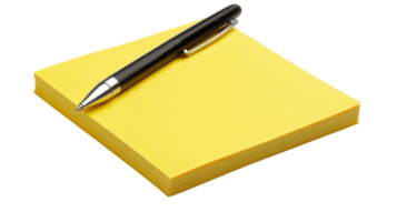 A Bright Yellow Sticky Note Pad with a Pen Perfect for Office Use, Creative Projects, and Reminders. png