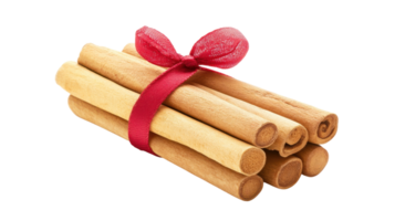 A Beautifully Presented Bundle of Cinnamon Sticks Tied with Red Ribbon for Culinary and Aromatic Uses. png