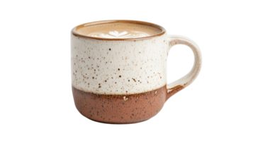 Explore the Elegance of a Ceramic Coffee Mug Featuring a Frothy Latte Ideal for Cozy Mornings and Relaxing Afternoons. png
