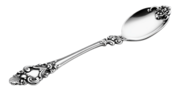 A Classic Silver Teaspoon Featuring Intricate Handle Design Suitable for Elegant Dining and Collecting. png