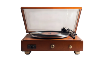 clásico vinilo grabar jugador emitiendo nostálgico vibraciones Perfecto para música amantes y retro entusiastas con un hilado registro. png