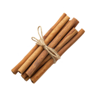 A bundle of cinnamon sticks tied with twine on a transparent background. png