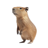 A cute capybara standing upright with a curious expression, showcasing its unique features. png