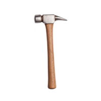 A close-up of a hammer with a wooden handle on a white isolated background. png