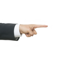 A businessman gestures with a pointed finger, expressing direction or emphasis on an important point, isolated on white background. png