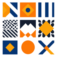 Colorful geometric shapes arranged in a grid, ideal for web design and creative projects, on a white isolate background. png