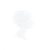 Abstract silhouette of a human head in profile, designed with a texture of digital particles, conveying themes of identity. png