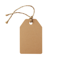 Blank brown tag with a twine string attached, perfect for labeling or crafting, isolated on a white background. png