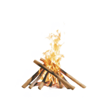 Cozy bonfire with flames and logs, perfect for outdoor gatherings. png