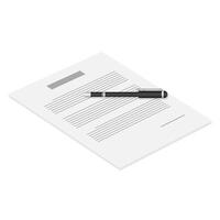 A detailed illustration featuring a document with text lines and a sleek black ballpoint pen placed on top vector