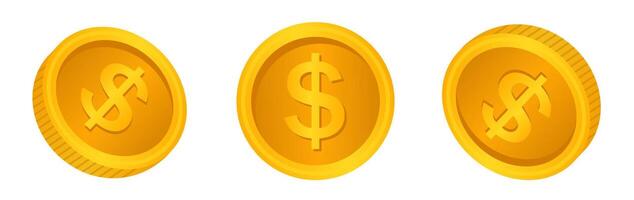 Golden coin illustration in three different angle vector