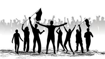 The silhouette represents the joy of victory or the protest of a group of people vector