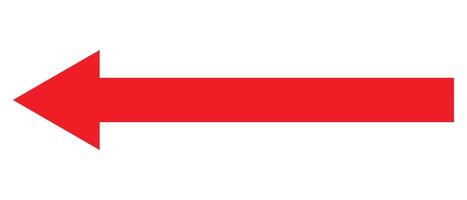 Left arrow icon. Red arrow to the left , isolated on white background. Red large forward or left pointing solid long arrow icon sketched as symbol. vector