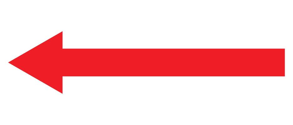 Left arrow icon. Red arrow to the left , isolated on white background. Red large forward or left pointing solid long arrow icon sketched as symbol.