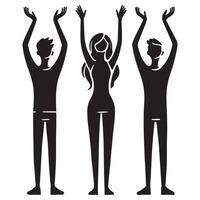 Silhouette of Three People with Hands Raised in Celebration vector