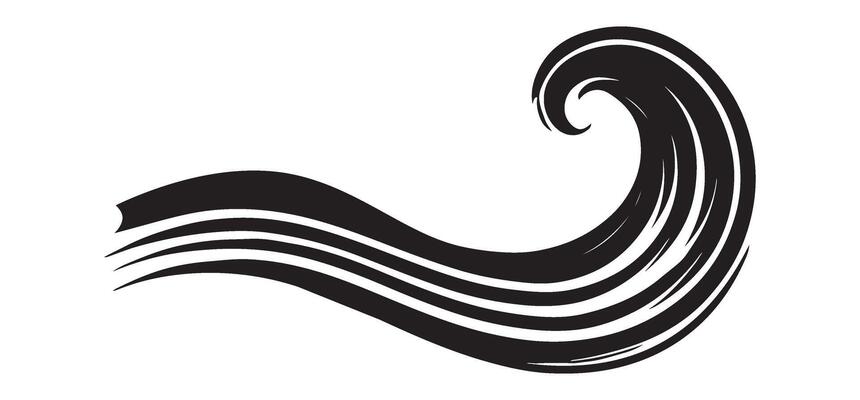 Abstract Stylized Black and White Ocean Wave Illustration