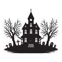 Haunted House Silhouette with Spooky Graveyard Setting vector