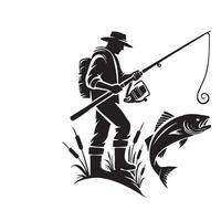 Standing Fisherman Silhouette with a Large Catch vector