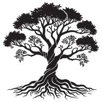Majestic Silhouette of an Ancient Tree with Deep Roots design vector