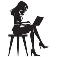 Silhouette of a Businesswoman Working on a Laptop vector