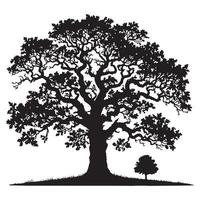 Silhouette of a Mighty Oak Tree and Sapling vector