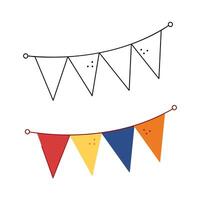 Two festive garlands with rectangular flags. Hand drawn clip art for your project. vector