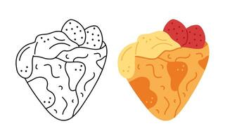 Two rolled pancakes with strawberries and sour cream. Hand drawn clip art for your project. vector