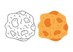 Two pancakes, black and colored. Hand drawn clip art for your project. vector