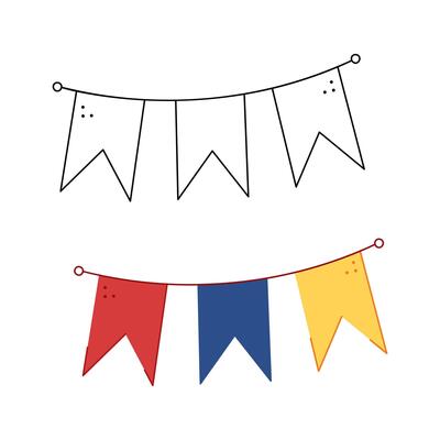 Two festive garlands with flags. Hand drawn clip art for your project.