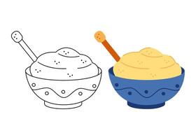 Two bowls of sour cream and a spoon. Hand drawn clip art for your project. vector