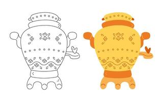 Two samovars with a pattern. Hand drawn clip art for your project. vector