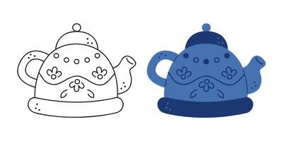 Two teapots with a pattern. Hand drawn clip art for your project. vector