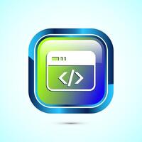 Coding icon design illustration, Web development icon, Glossy square button design vector