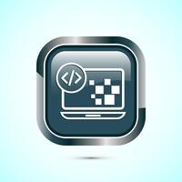 Coding icon design illustration, Web development icon, Gray color square button design vector