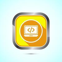 Coding icon design illustration, Web development icon, Yellow shadow button design vector