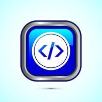 Coding icon design illustration, Web development icon, Blue color square button design vector