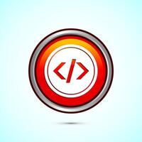 Coding icon design illustration, Web development icon, Orange color round button design vector
