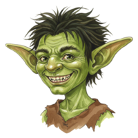 Cheerful goblin character with transparent background fantasy art digital illustration whimsical style close-up view png