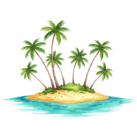 Tropical island paradise ocean view digital art transparent background relaxing atmosphere png
