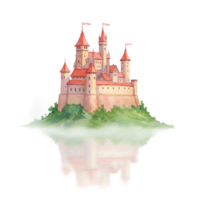 Majestic castle in mist enchanted landscape digital art fantasy realm transparent background for creative projects png